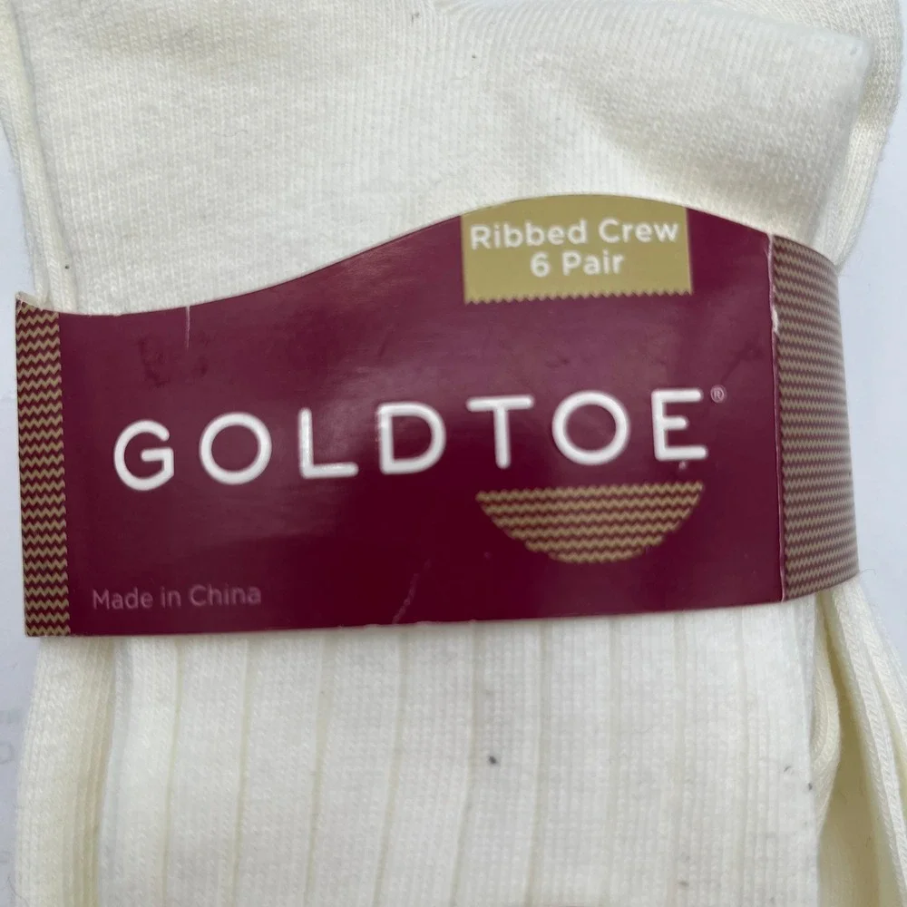Gold Toe Socks‎ Womens 9-11 White Ribbed Crew 5 Pair Cotton Blend 4585 Casual